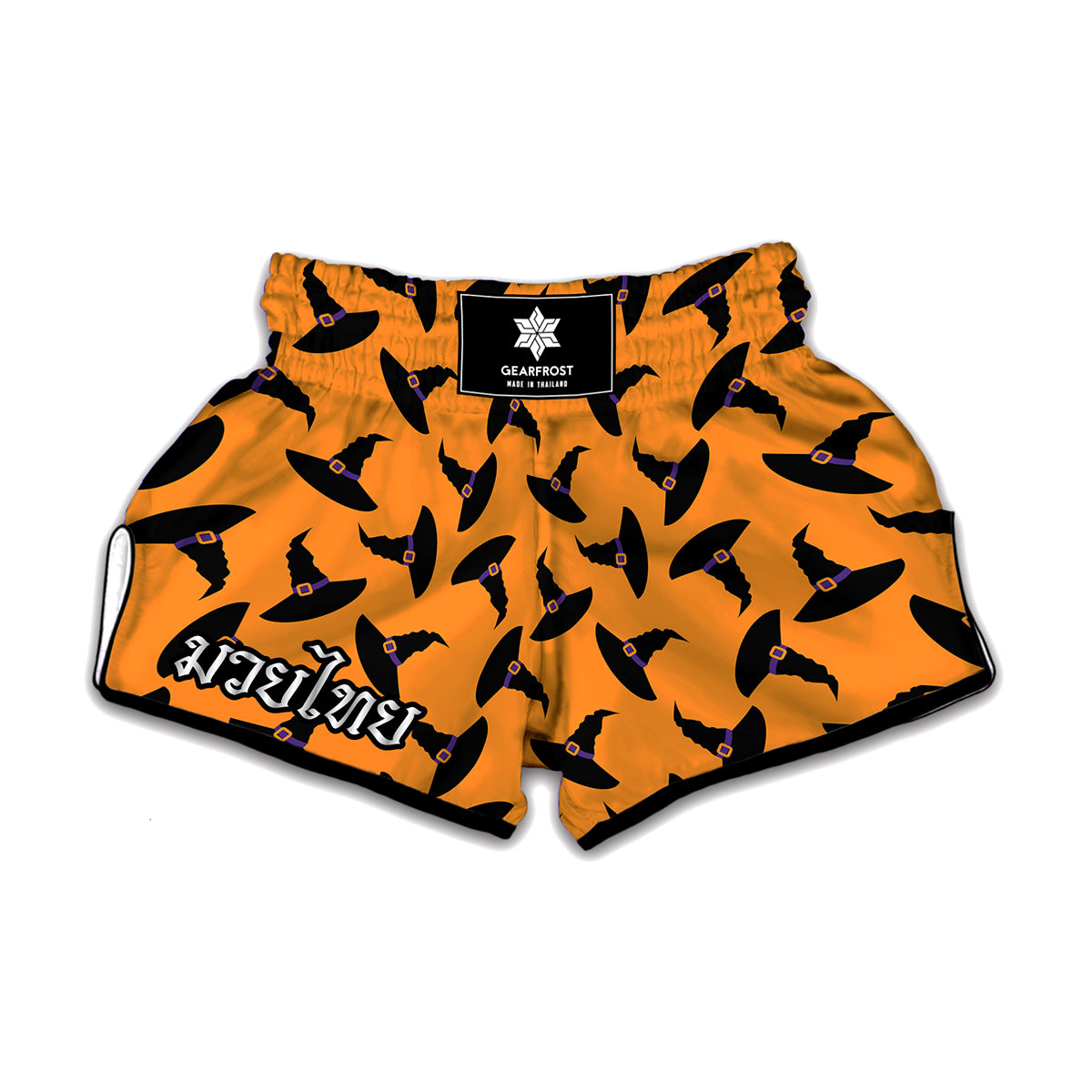 Halloween Witch Hat Pattern Print Muay Thai Boxing Shorts