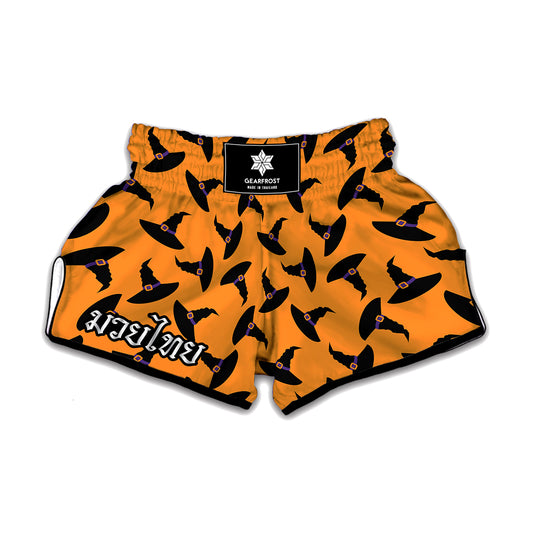 Halloween Witch Hat Pattern Print Muay Thai Boxing Shorts