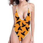 Halloween Witch Hat Pattern Print One Piece High Cut Swimsuit