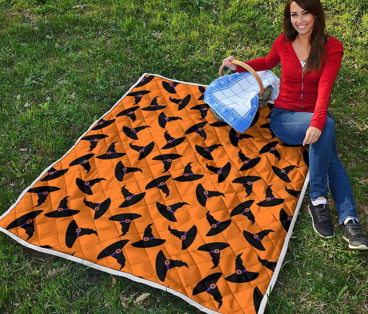 Halloween Witch Hat Pattern Print Quilt