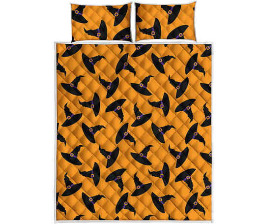 Halloween Witch Hat Pattern Print Quilt Bed Set