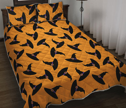 Halloween Witch Hat Pattern Print Quilt Bed Set