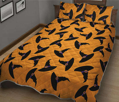 Halloween Witch Hat Pattern Print Quilt Bed Set