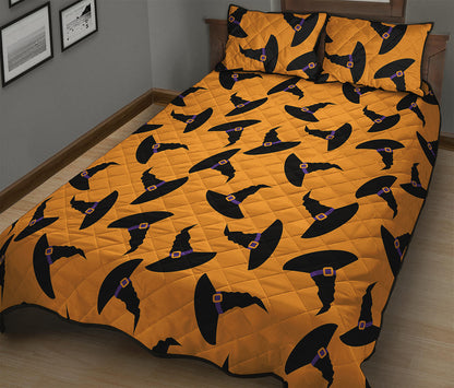 Halloween Witch Hat Pattern Print Quilt Bed Set