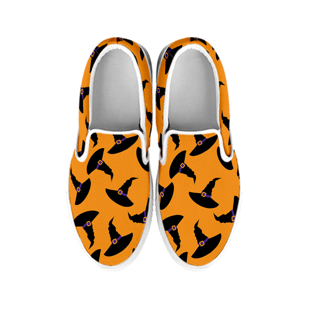 Halloween Witch Hat Pattern Print White Slip On Shoes