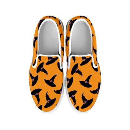 Halloween Witch Hat Pattern Print White Slip On Shoes
