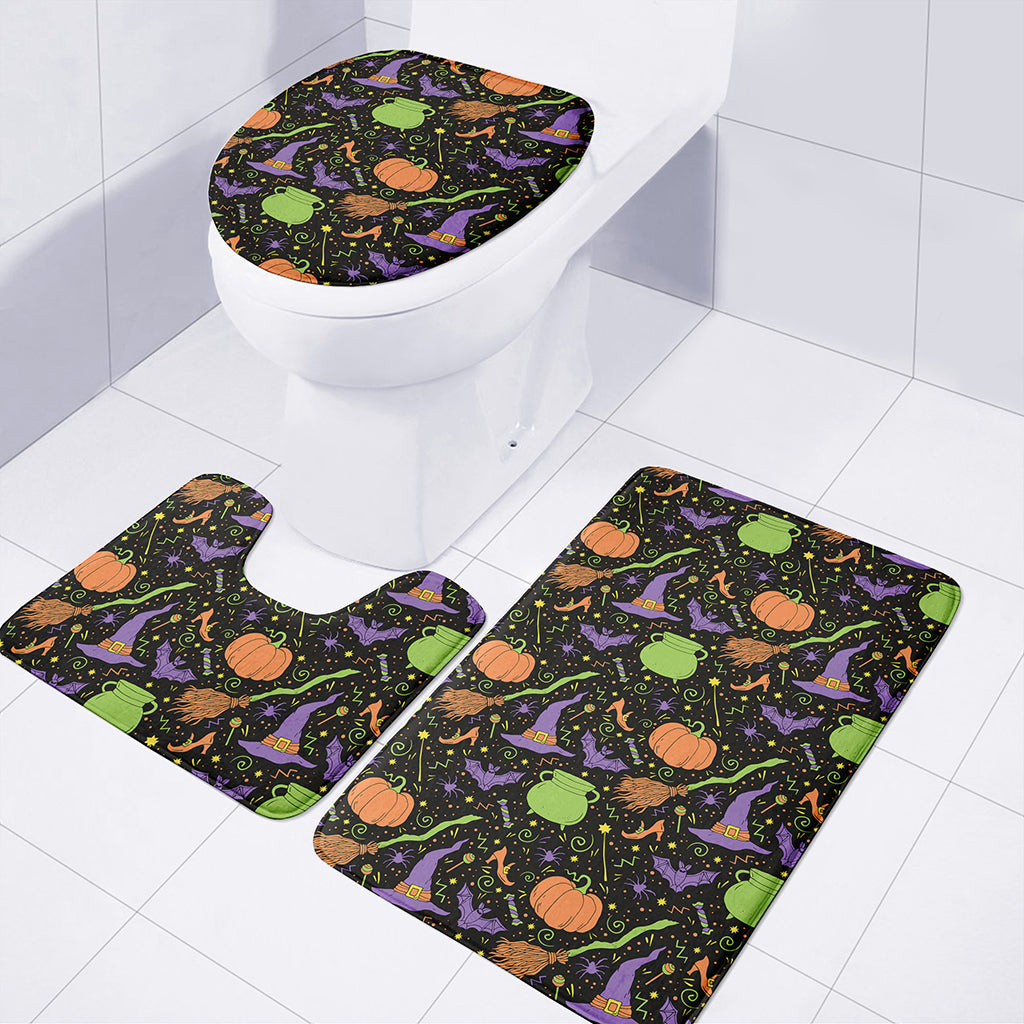 Halloween Wizard Pattern Print 3 Piece Bath Mat Set