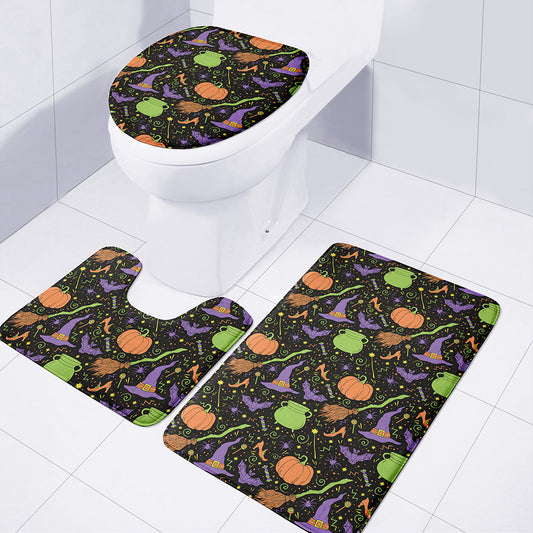 Halloween Wizard Pattern Print 3 Piece Bath Mat Set