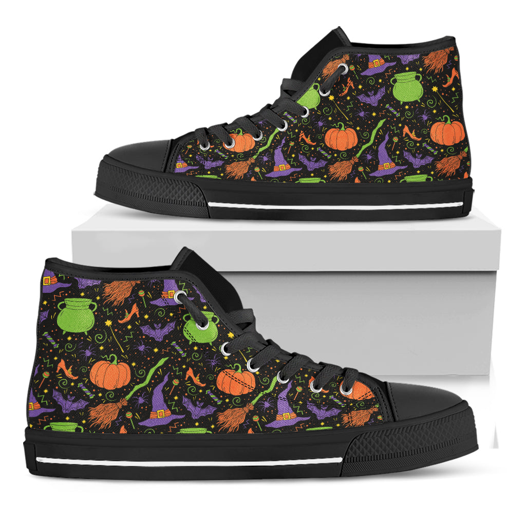 Halloween Wizard Pattern Print Black High Top Shoes