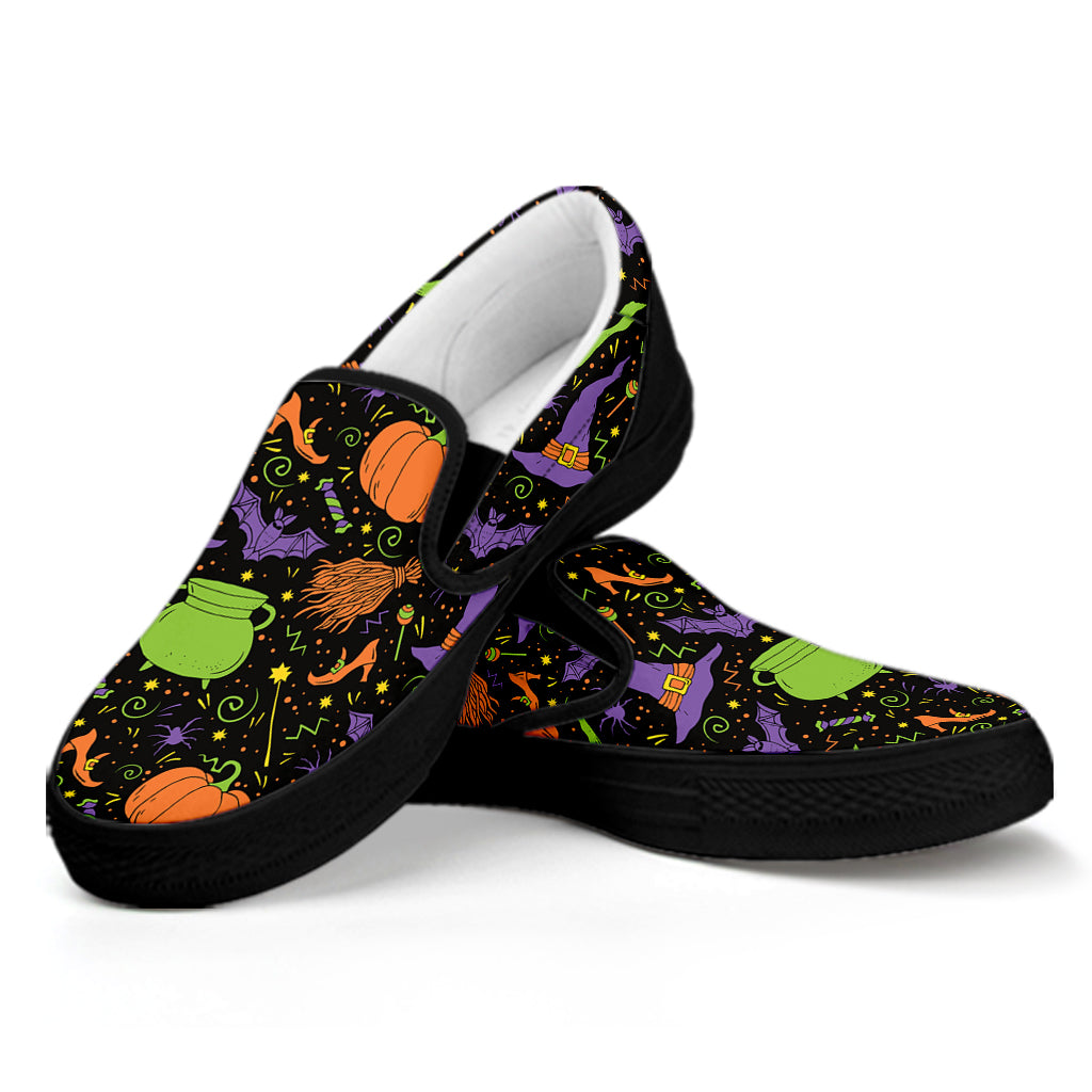 Halloween Wizard Pattern Print Black Slip On Shoes