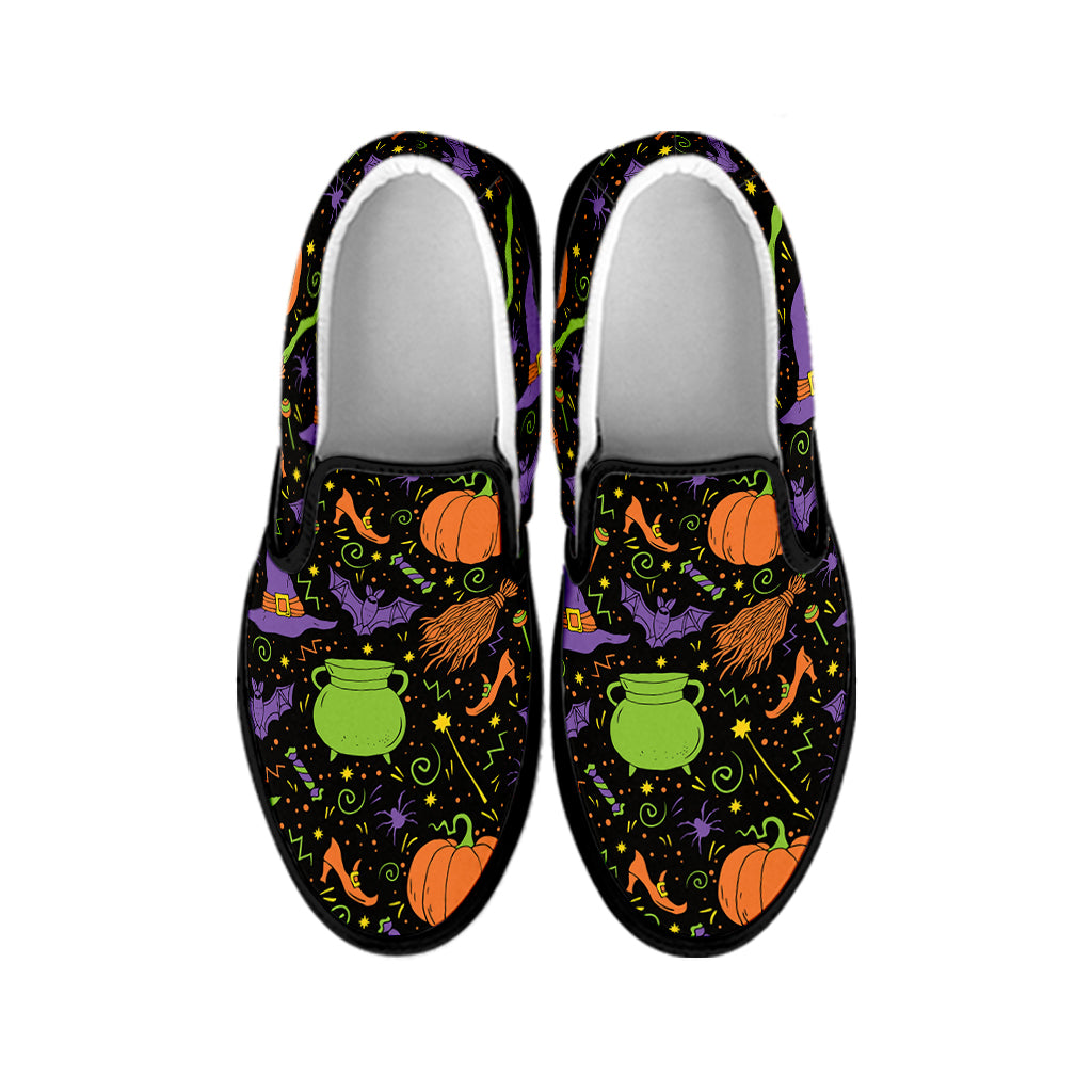 Halloween Wizard Pattern Print Black Slip On Shoes