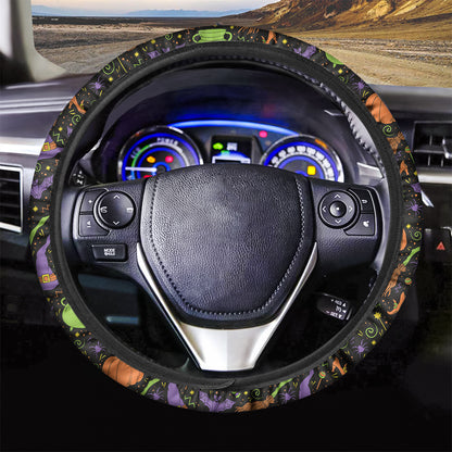 Halloween Wizard Pattern Print Car Steering Wheel Cover