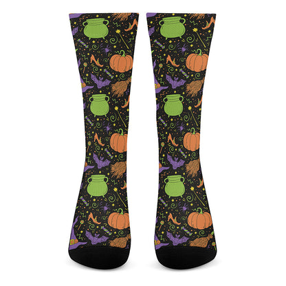 Halloween Wizard Pattern Print Crew Socks