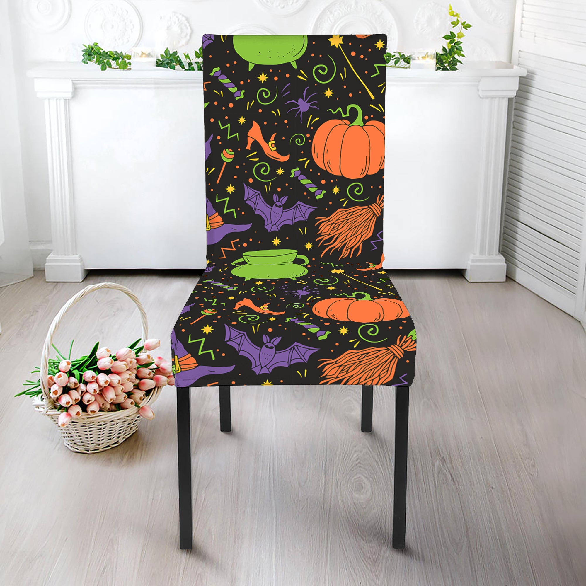 Halloween Wizard Pattern Print Dining Chair Slipcover