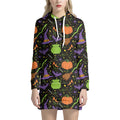Halloween Wizard Pattern Print Pullover Hoodie Dress