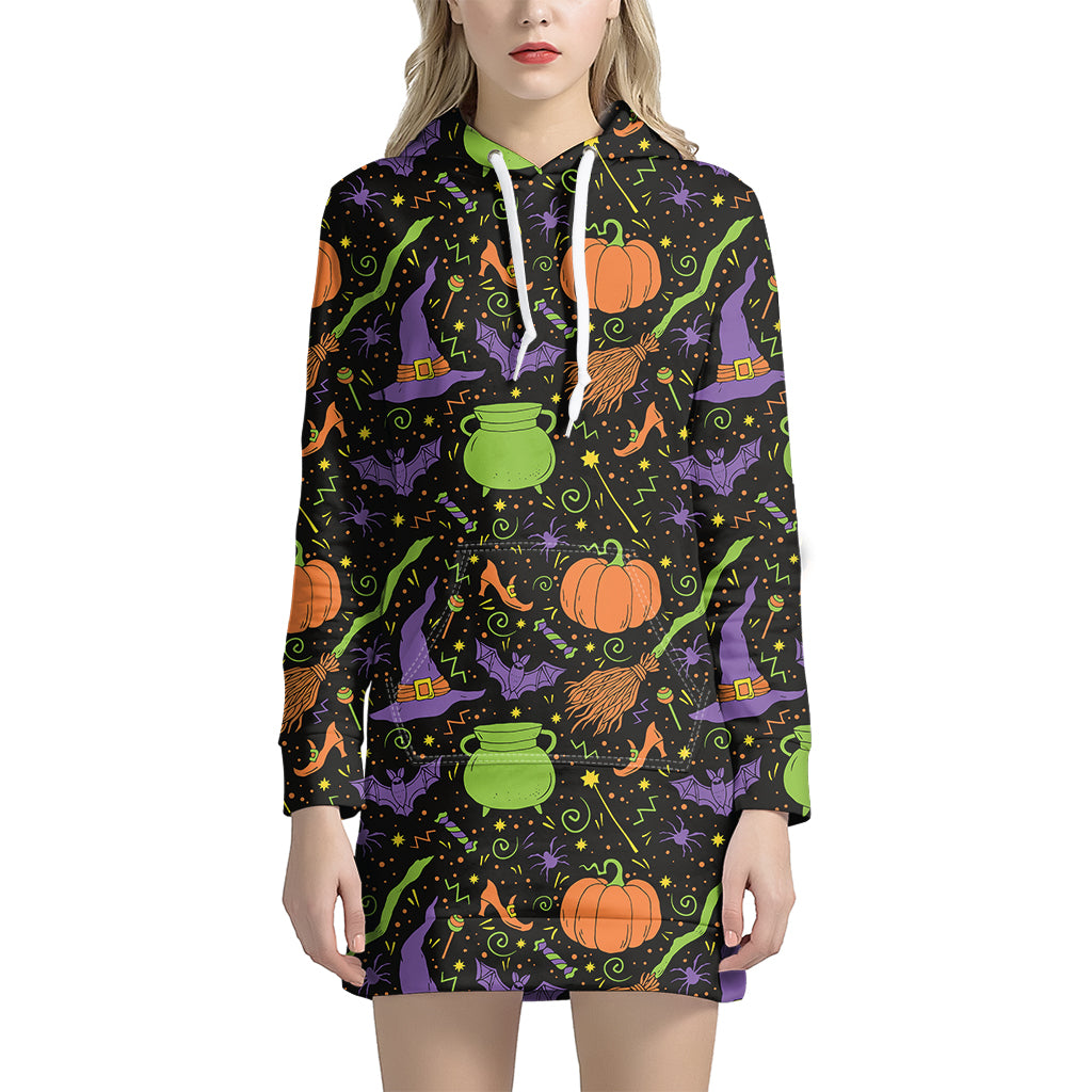 Halloween Wizard Pattern Print Hoodie Dress