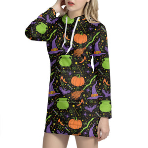 Halloween Wizard Pattern Print Hoodie Dress
