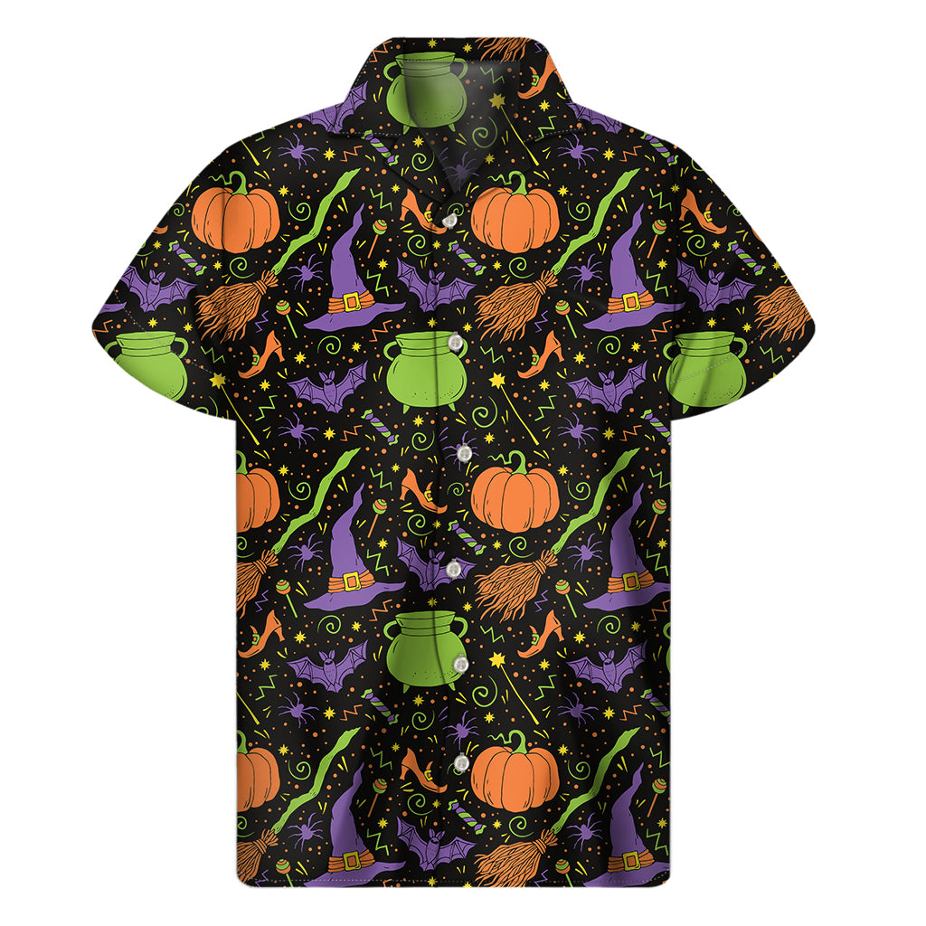 Halloween Wizard Pattern Print Men's Short Sleeve Shirt
