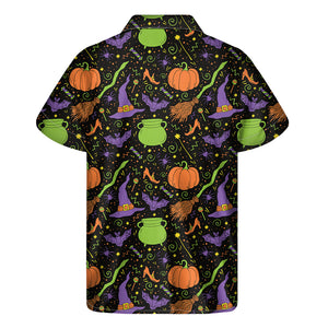 Halloween Wizard Pattern Print Men's Short Sleeve Shirt