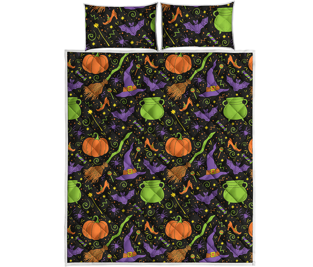 Halloween Wizard Pattern Print Quilt Bed Set