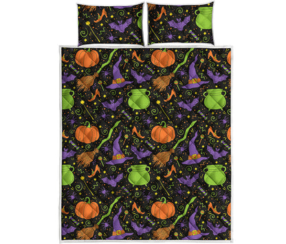 Halloween Wizard Pattern Print Quilt Bed Set