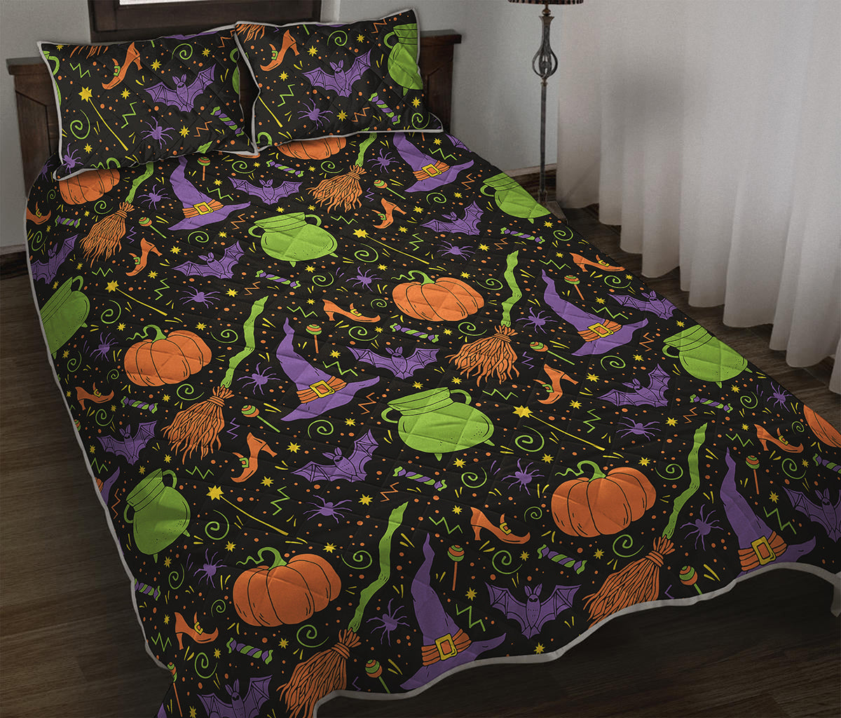 Halloween Wizard Pattern Print Quilt Bed Set