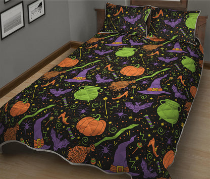 Halloween Wizard Pattern Print Quilt Bed Set