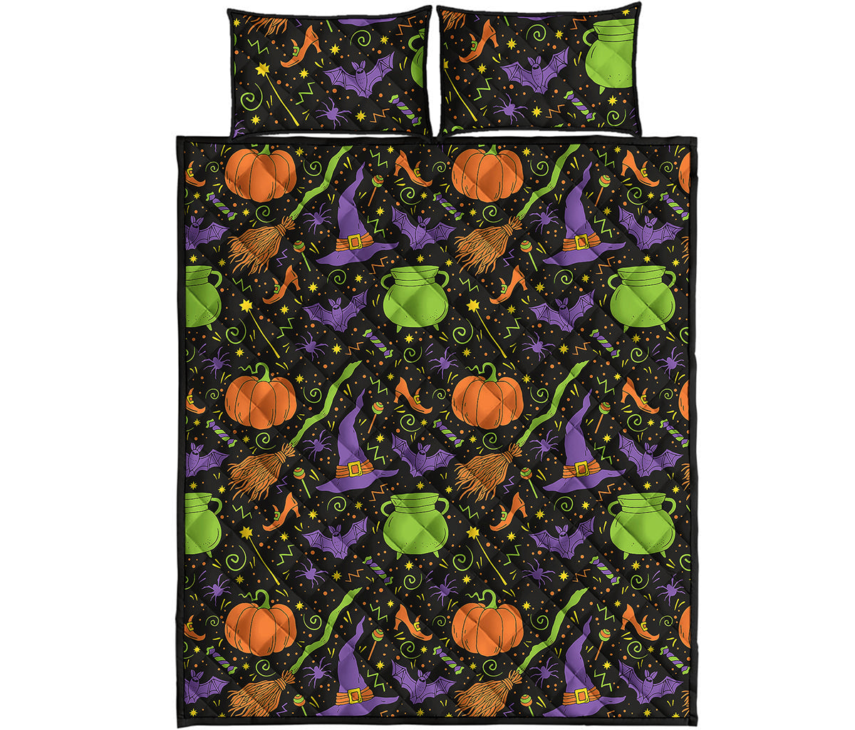 Halloween Wizard Pattern Print Quilt Bed Set