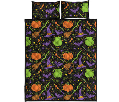 Halloween Wizard Pattern Print Quilt Bed Set