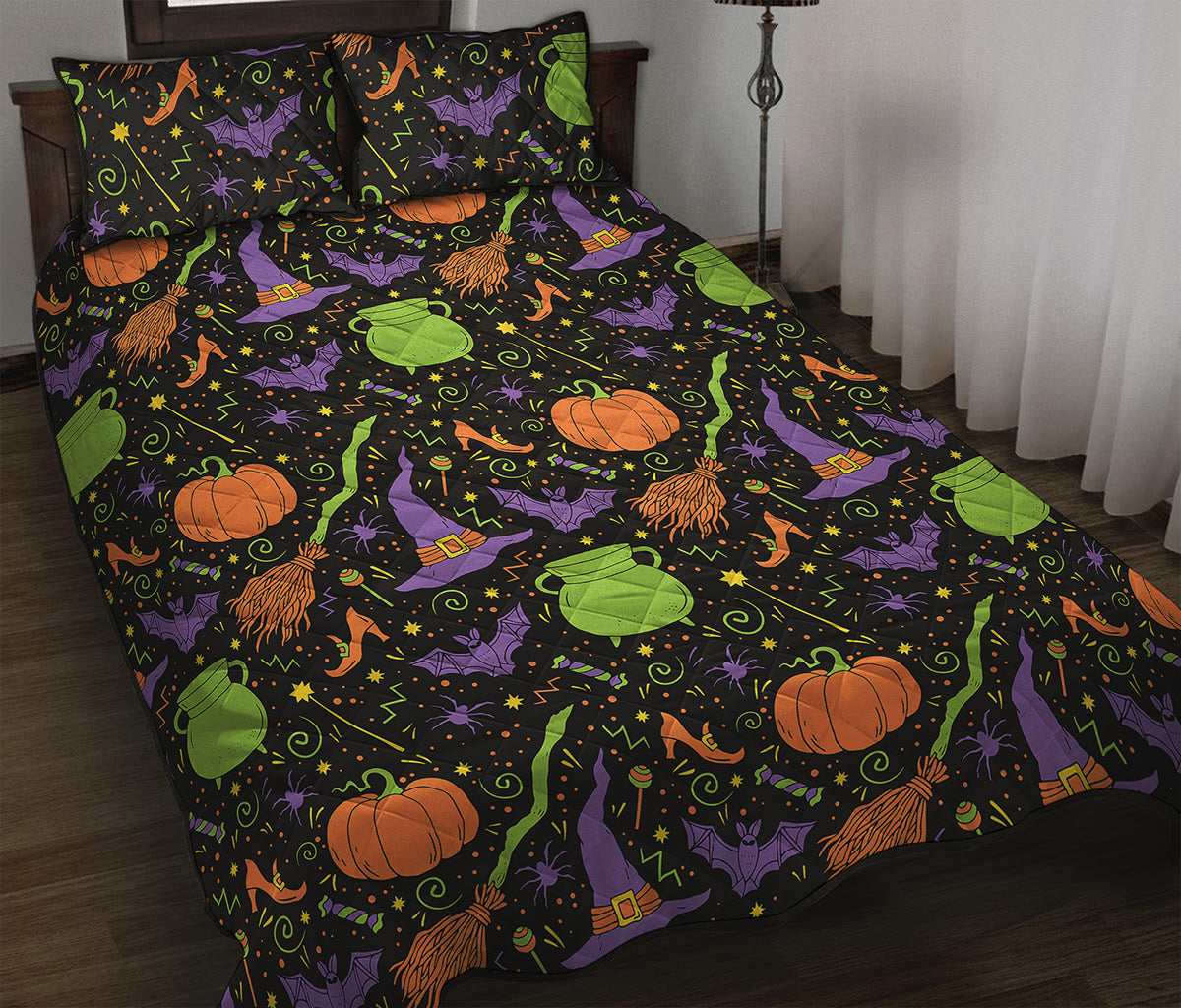 Halloween Wizard Pattern Print Quilt Bed Set