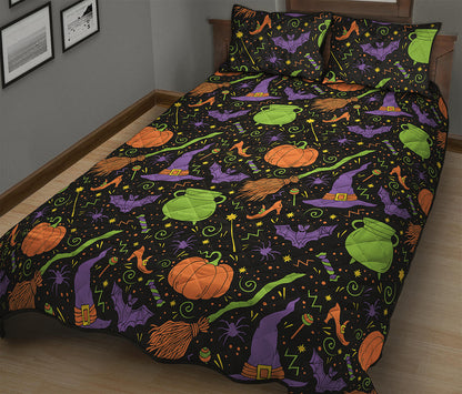 Halloween Wizard Pattern Print Quilt Bed Set