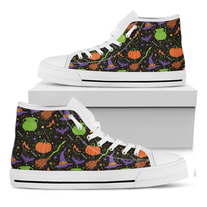 Halloween Wizard Pattern Print White High Top Shoes