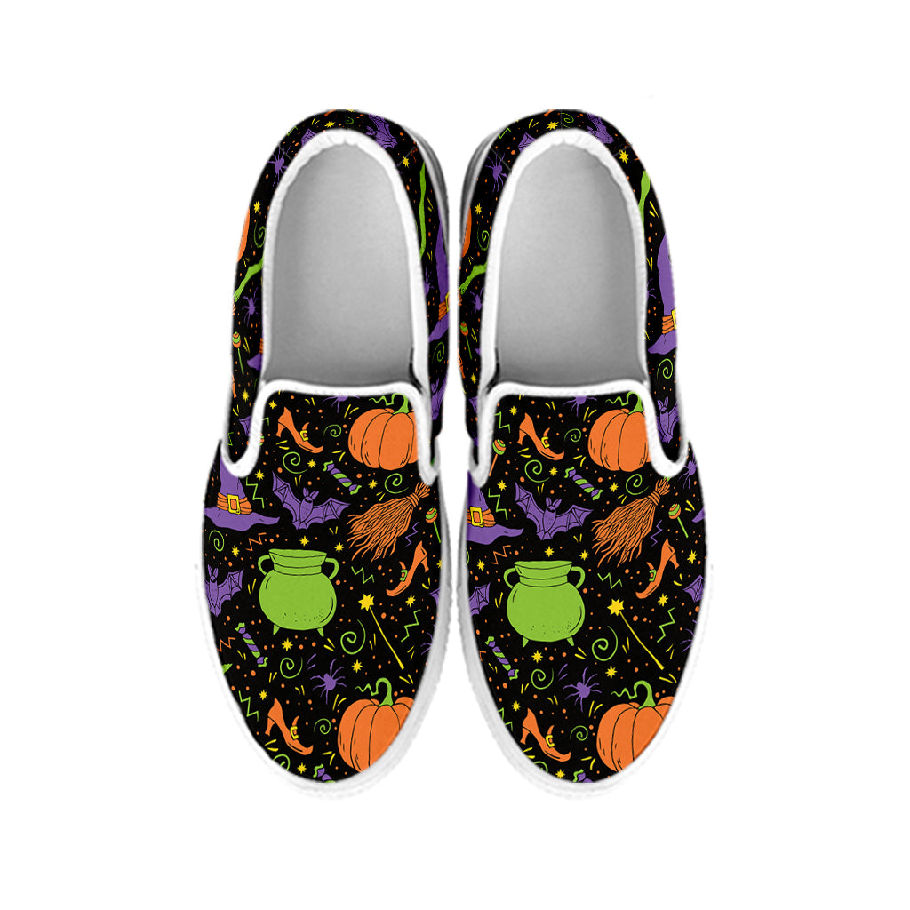 Halloween Wizard Pattern Print White Slip On Shoes