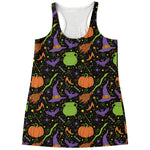Halloween Wizard Pattern Print Women's Racerback Tank Top