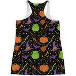 Halloween Wizard Pattern Print Women's Racerback Tank Top