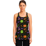 Halloween Wizard Pattern Print Women's Racerback Tank Top