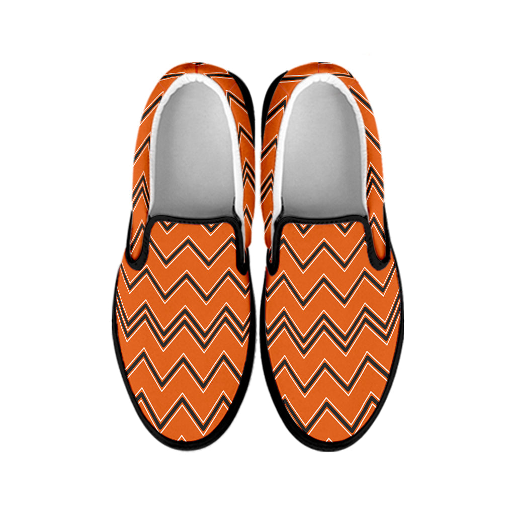 Halloween Zig Zag Pattern Print Black Slip On Shoes