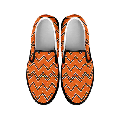 Halloween Zig Zag Pattern Print Black Slip On Shoes