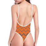 Halloween Zig Zag Pattern Print One Piece High Cut Swimsuit