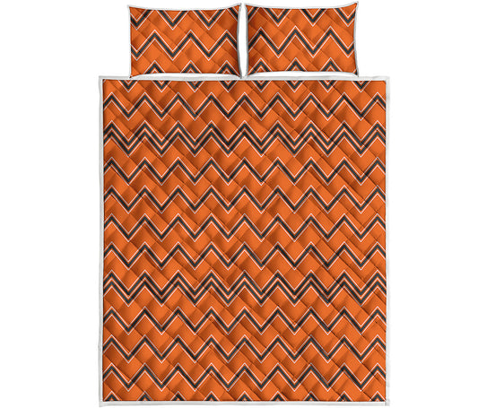 Halloween Zig Zag Pattern Print Quilt Bed Set