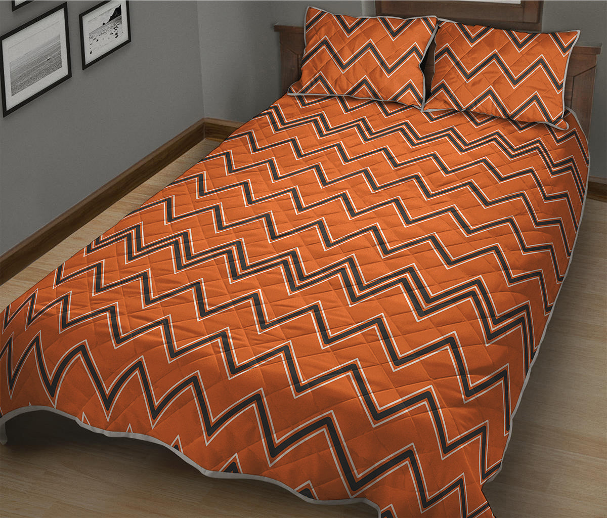 Halloween Zig Zag Pattern Print Quilt Bed Set