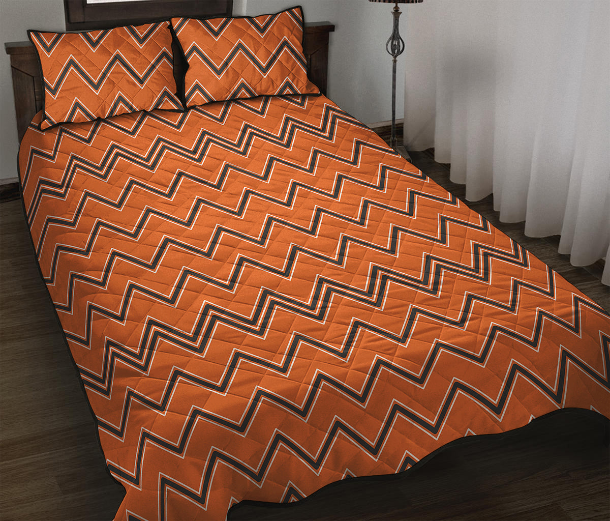 Halloween Zig Zag Pattern Print Quilt Bed Set