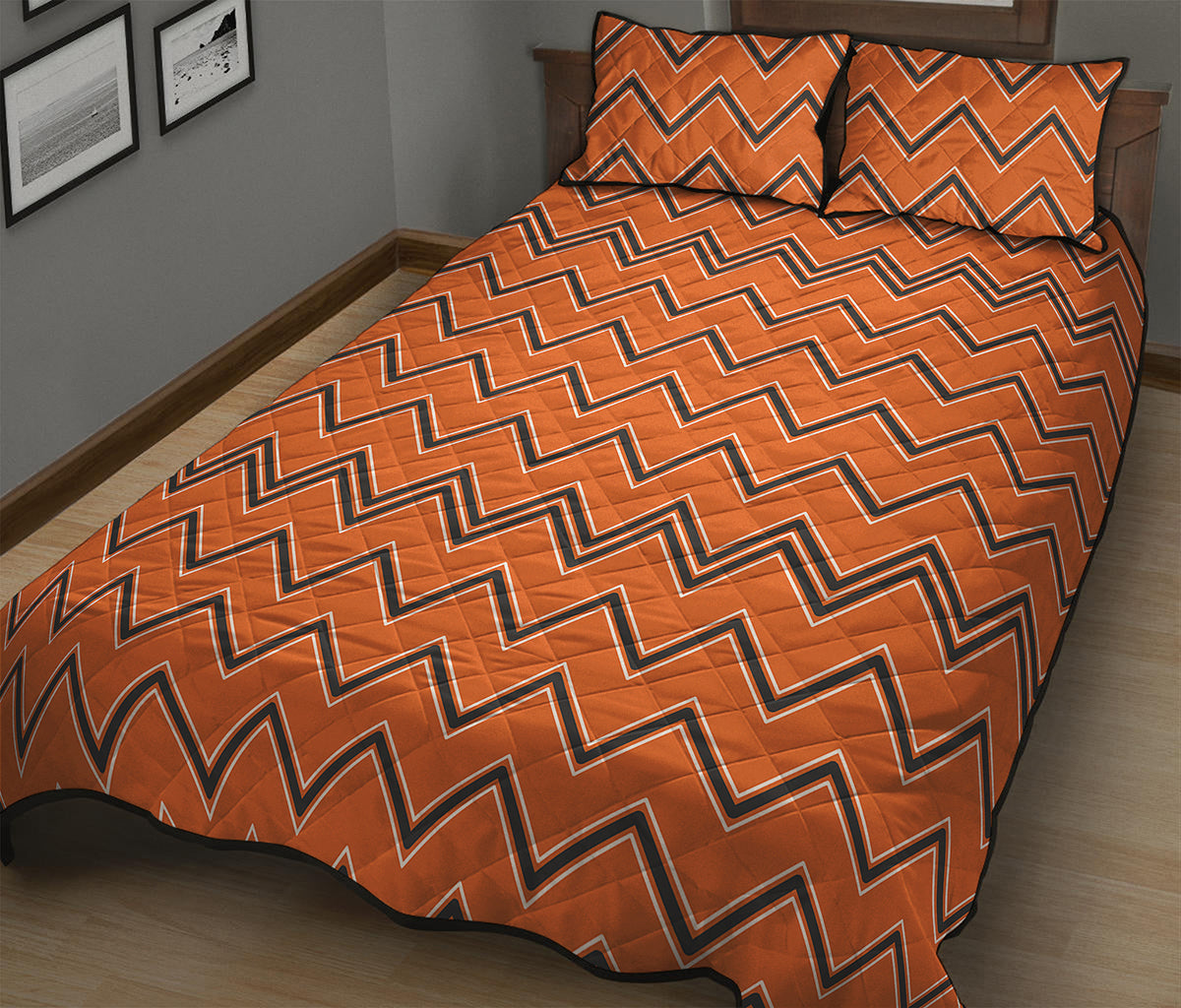 Halloween Zig Zag Pattern Print Quilt Bed Set