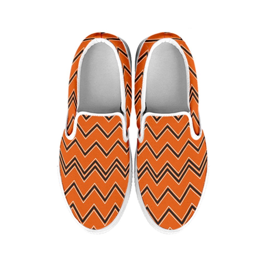 Halloween Zig Zag Pattern Print White Slip On Shoes