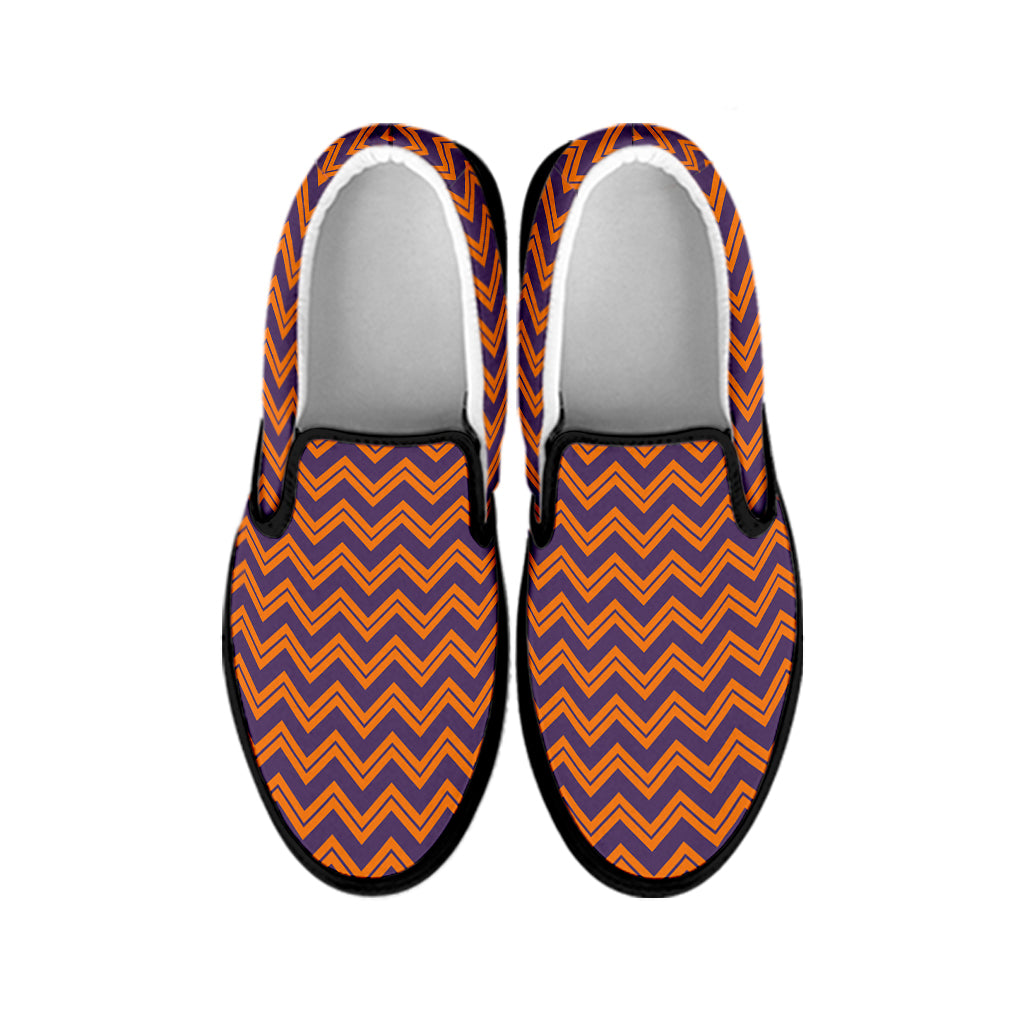 Halloween Zigzag Pattern Print Black Slip On Shoes