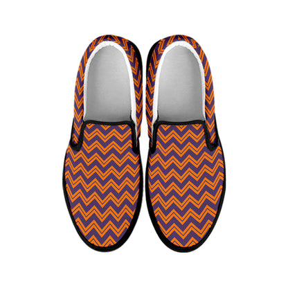Halloween Zigzag Pattern Print Black Slip On Shoes