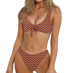 Halloween Zigzag Pattern Print Front Bow Tie Bikini
