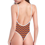 Halloween Zigzag Pattern Print One Piece High Cut Swimsuit