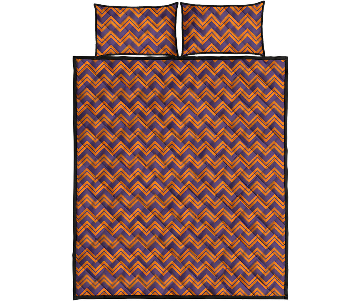 Halloween Zigzag Pattern Print Quilt Bed Set