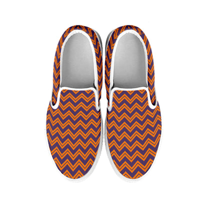 Halloween Zigzag Pattern Print White Slip On Shoes